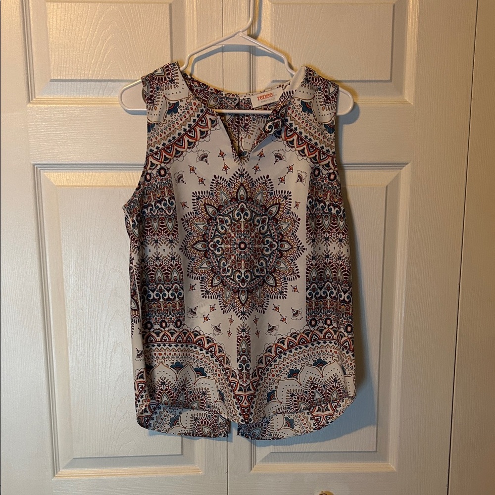 Renee C. Mandala Print Sleeveless Blouse - Blue and White